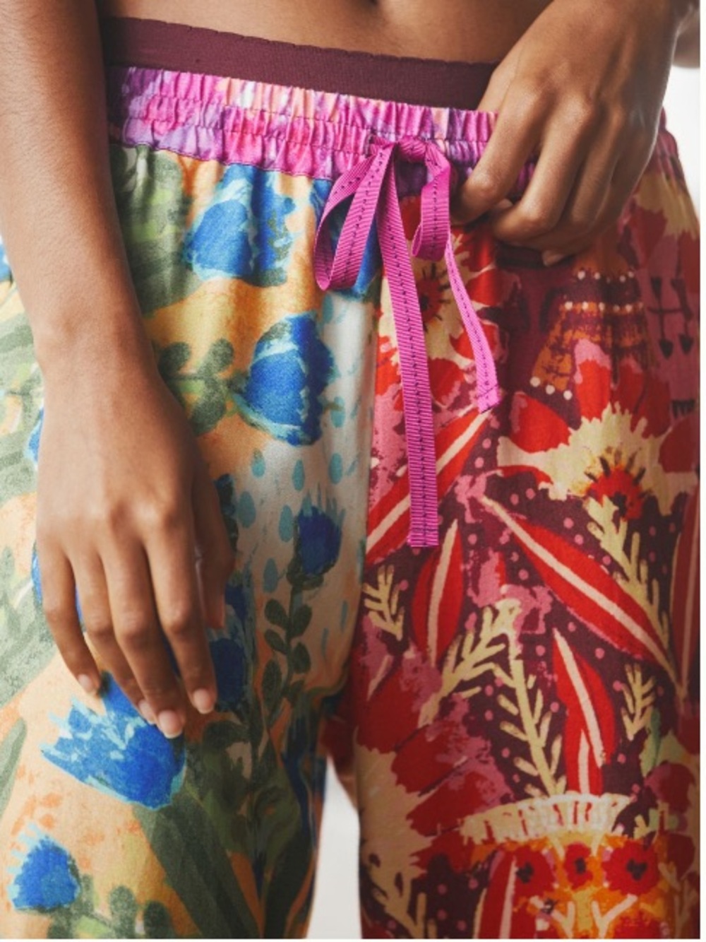 Anthropologie Roeqiya Bloom Flannel Pajama Pants Two-Tone Floral Wide-Leg - Picture 3 of 6